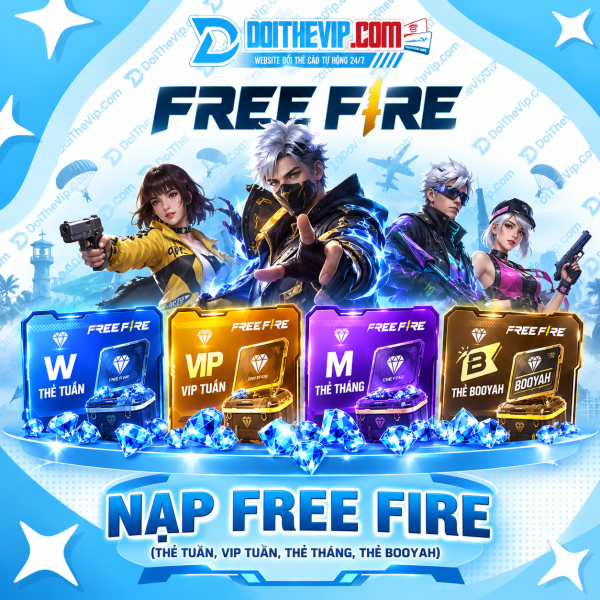 Free Fire (Thẻ Tuần, Vip Tuần, Thẻ Tháng, Thẻ Booyah)